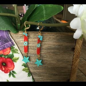 Beaded Earrings. 2 1/4 dangle. Southwestern.